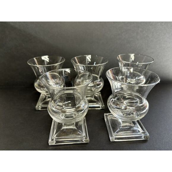 SET OF 5 DUNCAN & MILLER Alden GLASS Juice Oyster Fruit Cocktail Square Pedestal - Picture 2 of 7